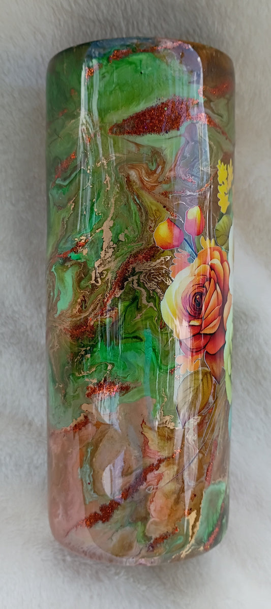 30 oz Elegant Blooms Tumbler – Green, Coral, Cream & Gold