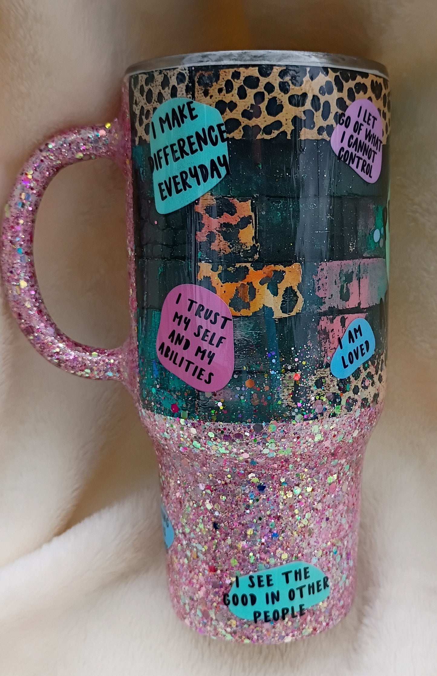 Shine Bright – 24oz Positive Affirmation Tumbler (Pink & Turquoise)