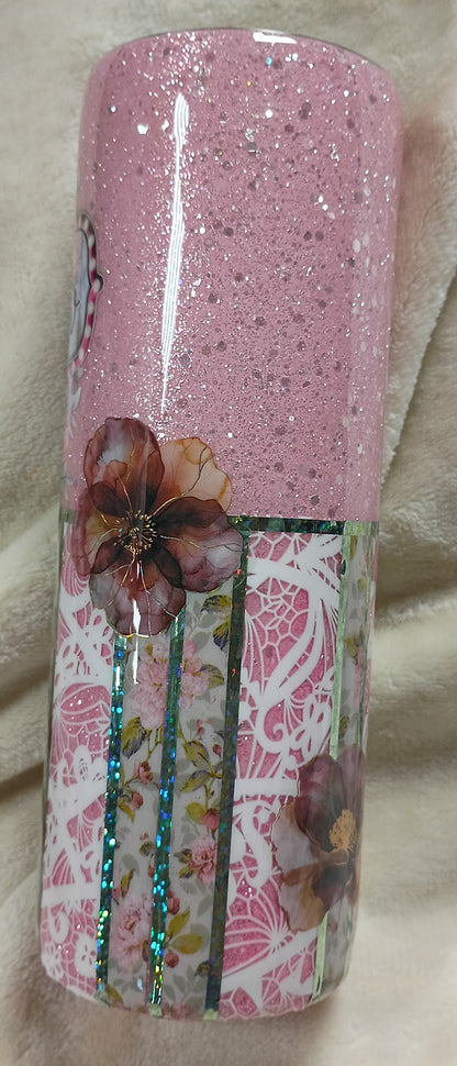 MawMaw’s Pink Blossom Glitter Tumbler – 20oz