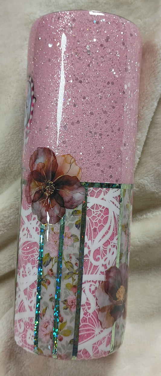 MawMaw’s Pink Blossom Glitter Tumbler – 20oz