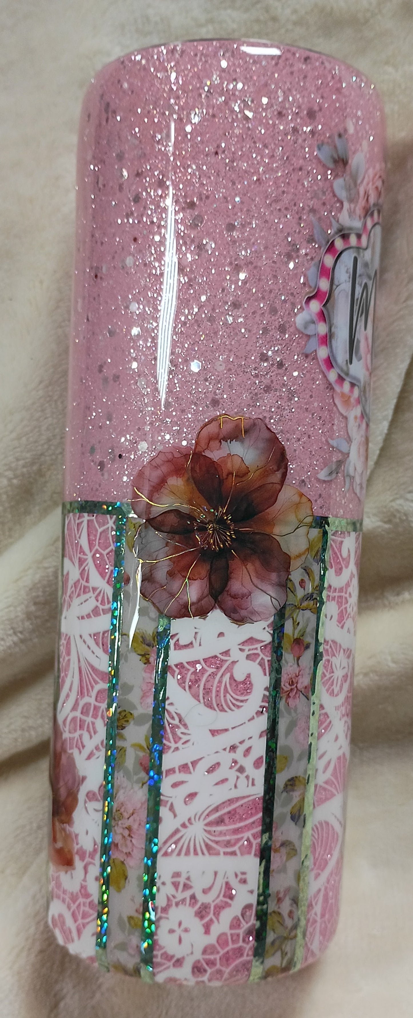 MawMaw’s Pink Blossom Glitter Tumbler – 20oz