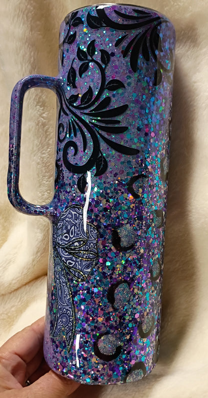 Purple Reign Gawdy Glam – Western Leopard & Tooled Leather Bling Tumbler