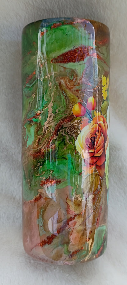 30 oz Elegant Blooms Tumbler – Green, Coral, Cream & Gold