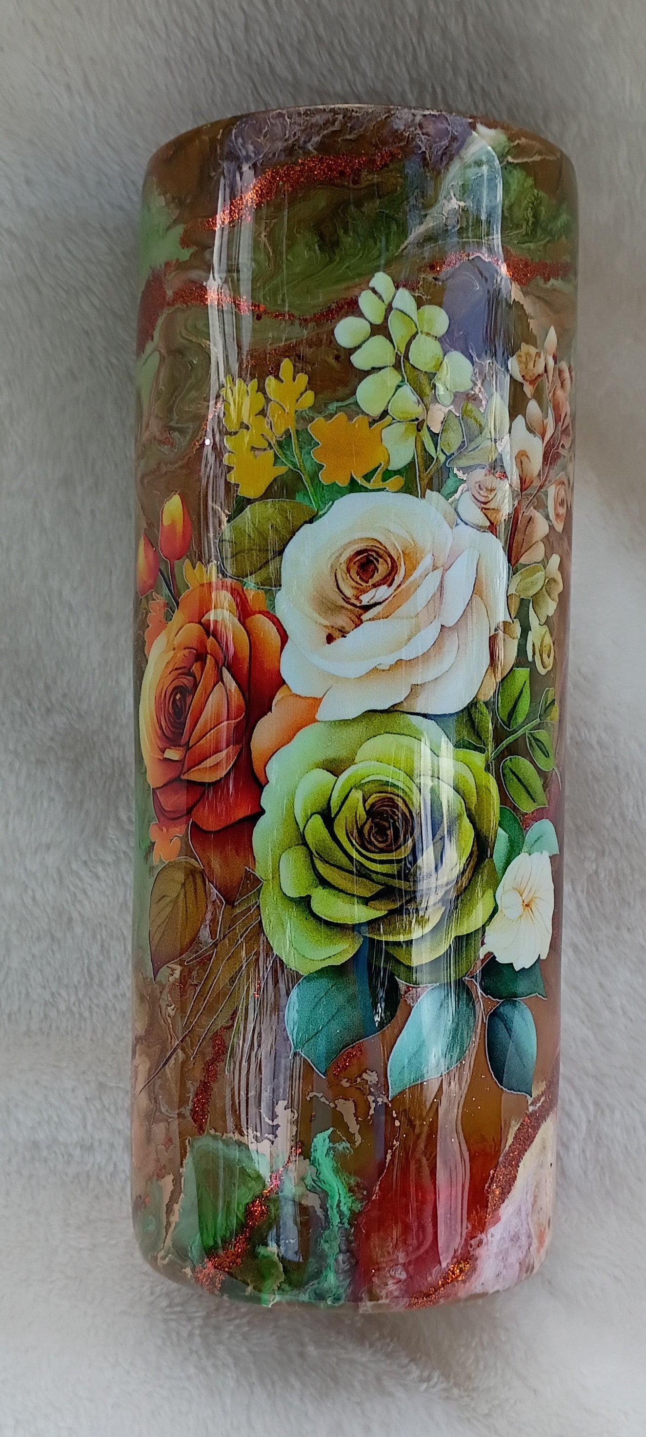 30 oz Elegant Blooms Tumbler – Green, Coral, Cream & Gold