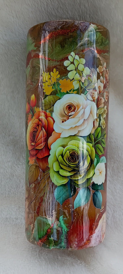 30 oz Elegant Blooms Tumbler – Green, Coral, Cream & Gold