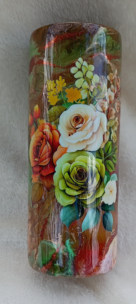 30 oz Elegant Blooms Tumbler – Green, Coral, Cream & Gold