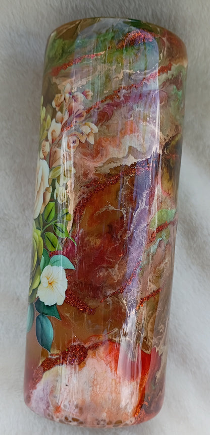 30 oz Elegant Blooms Tumbler – Green, Coral, Cream & Gold